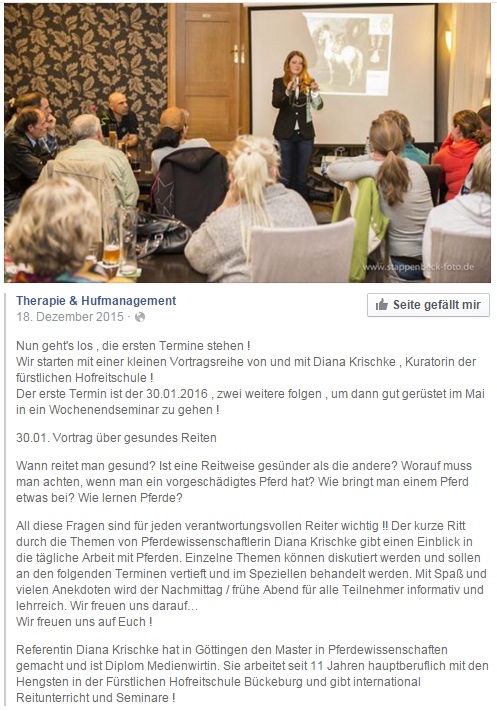 Seminar Gesundes Reiten 30.1.2016 bei Diana Krischke